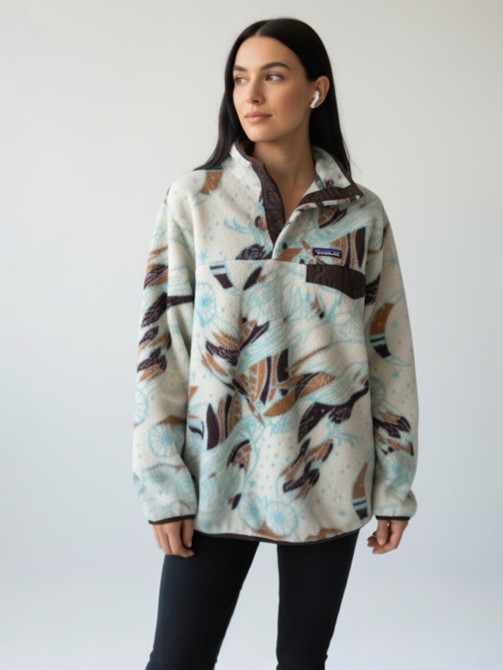 Patagonia Synchilla Snap-T Harvest Moon Owl Fleece Pullover Women’s XL - Picture 9 of 13